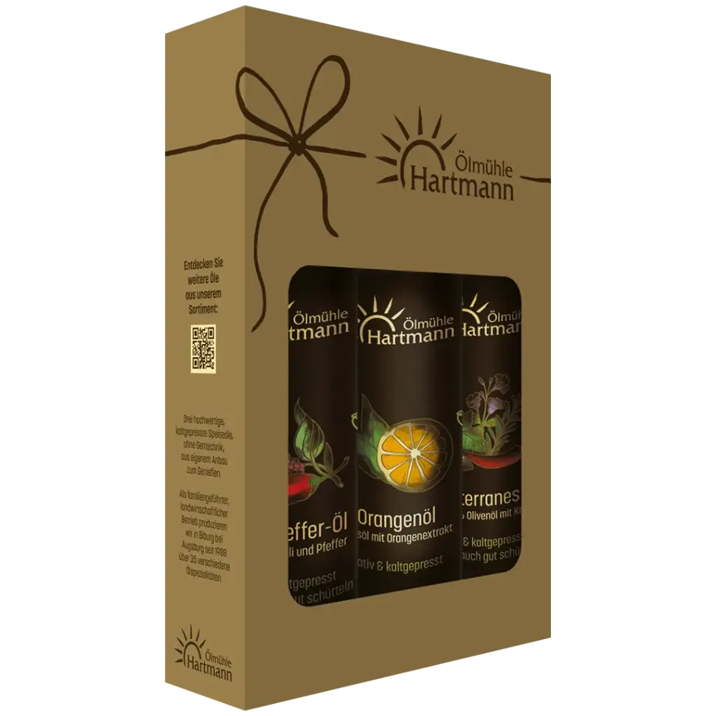 Würziges Trio - Chili-Pfeffer-Öl 0,25l, Orangenöl 0,25l & Mediterranes Öl 0,25l 